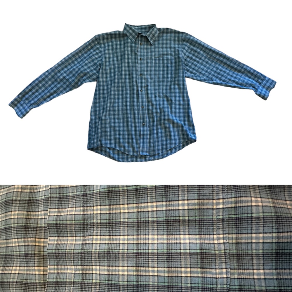 Wrangler blue plaid button down shirt